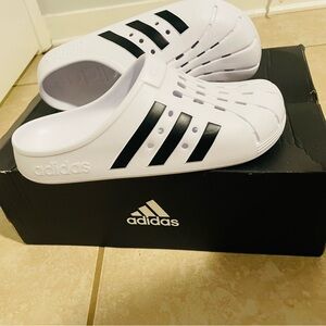 Adidas Adilette White and Black Clogs